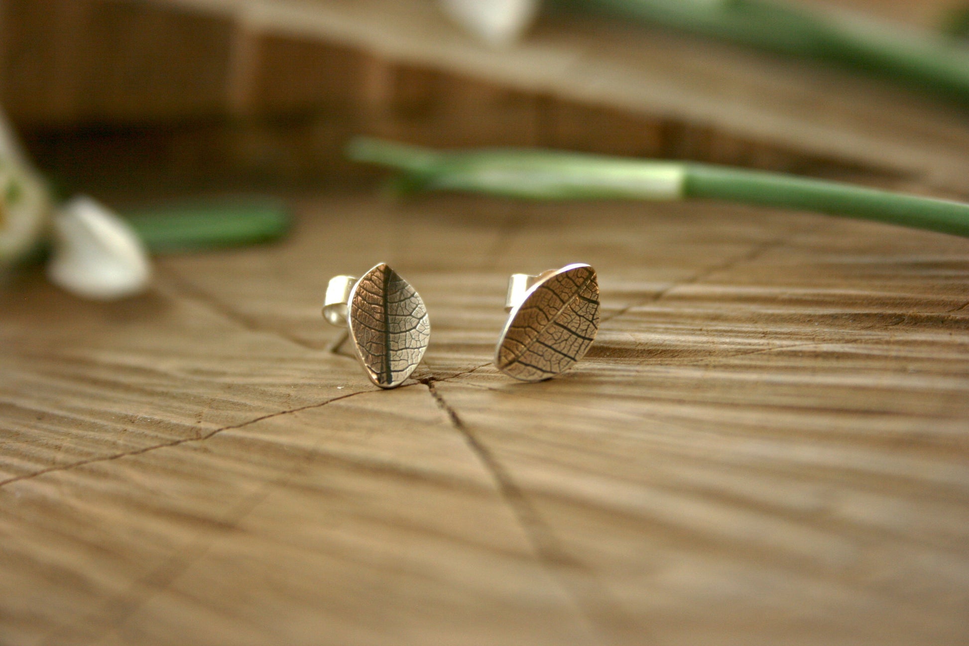 Silver Leaf Stud Earrings by Curious Magpie Jewellery