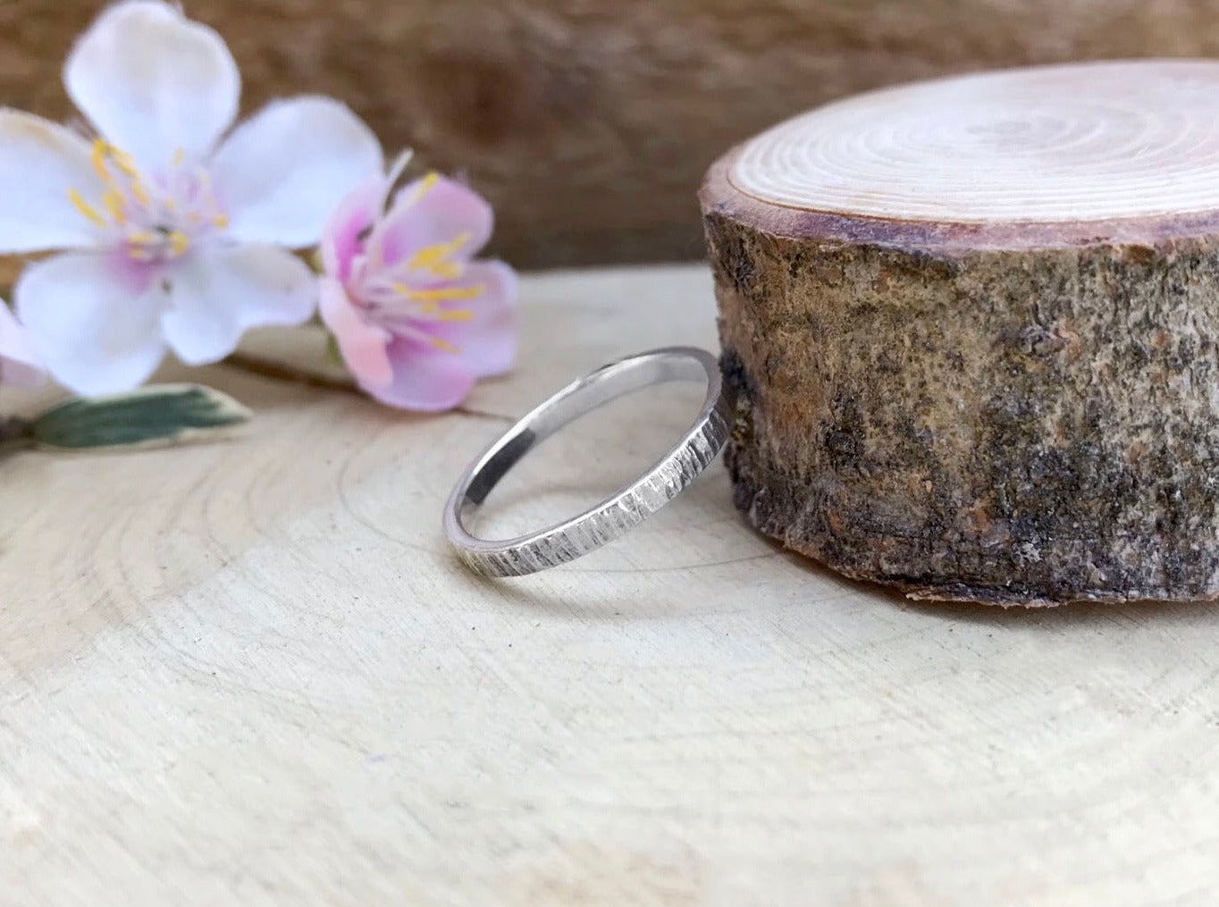 Silver Narrow Tree Bark Ring by Curious Magpie Jewellery