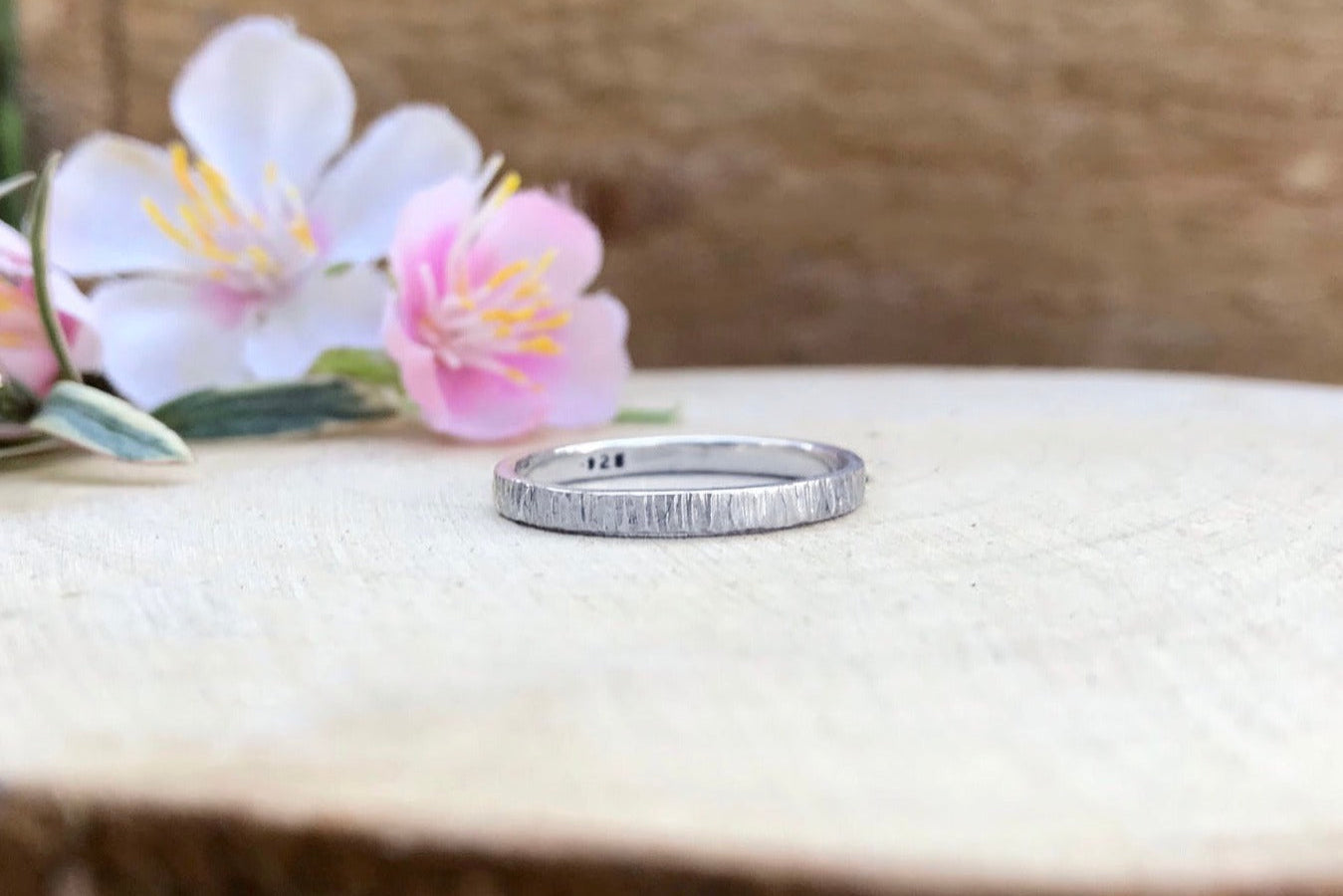 Silver Narrow Tree Bark Ring by Curious Magpie Jewellery