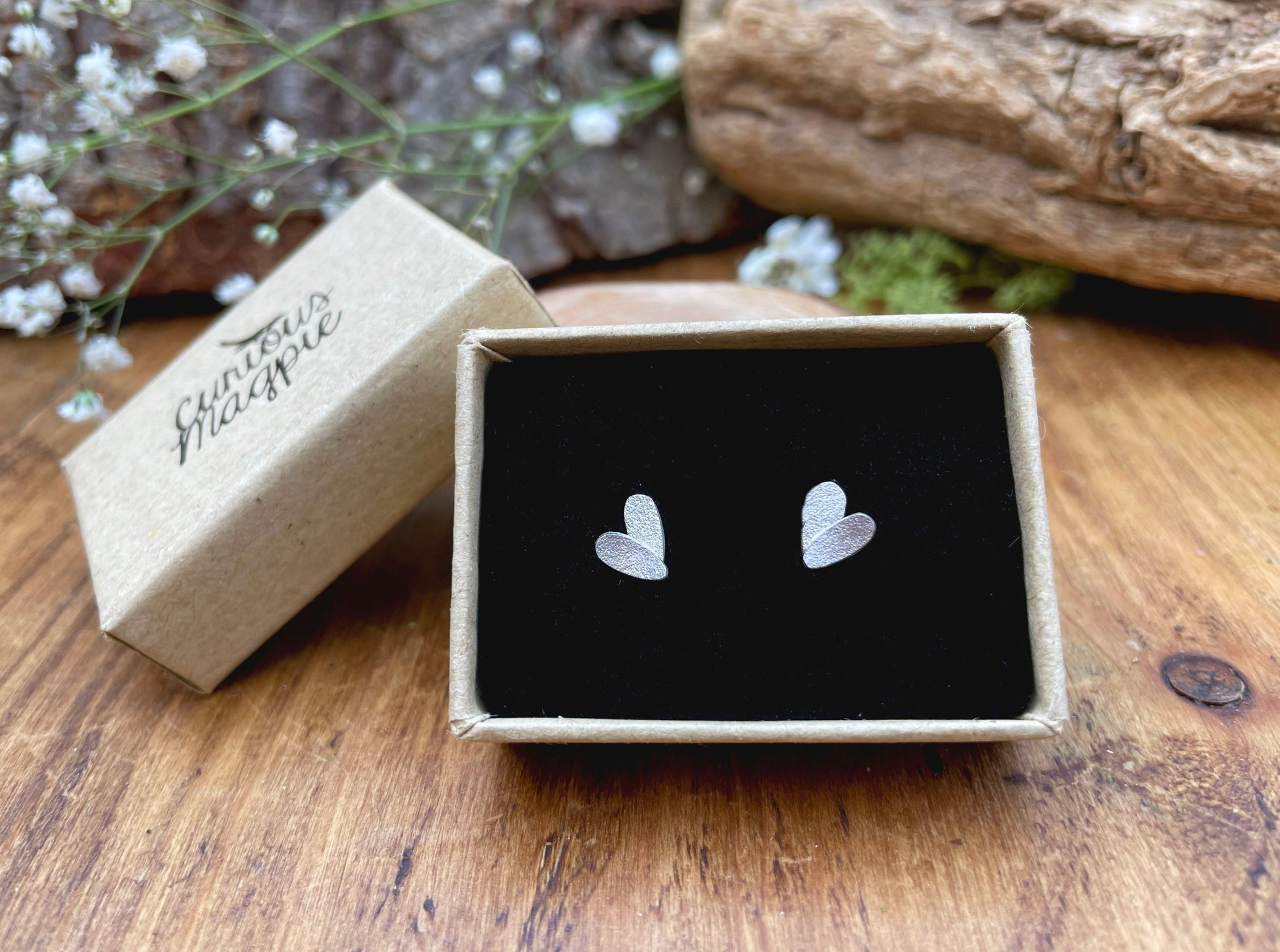 Silver Petal Duo Stud Earrings by Curious Magpie Jewellery