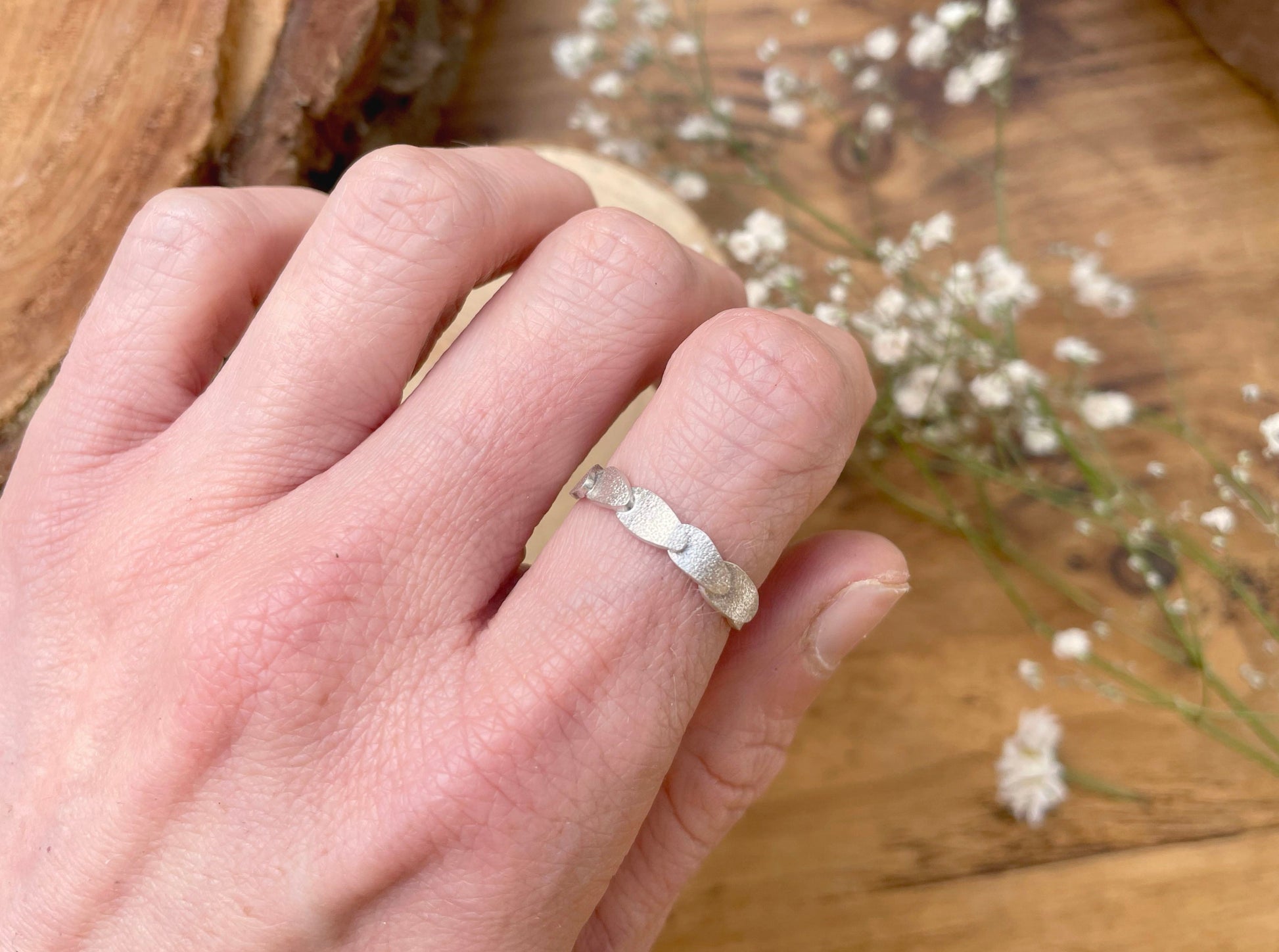 Silver Petal Echo Ring by Curious Magpie Jewellery