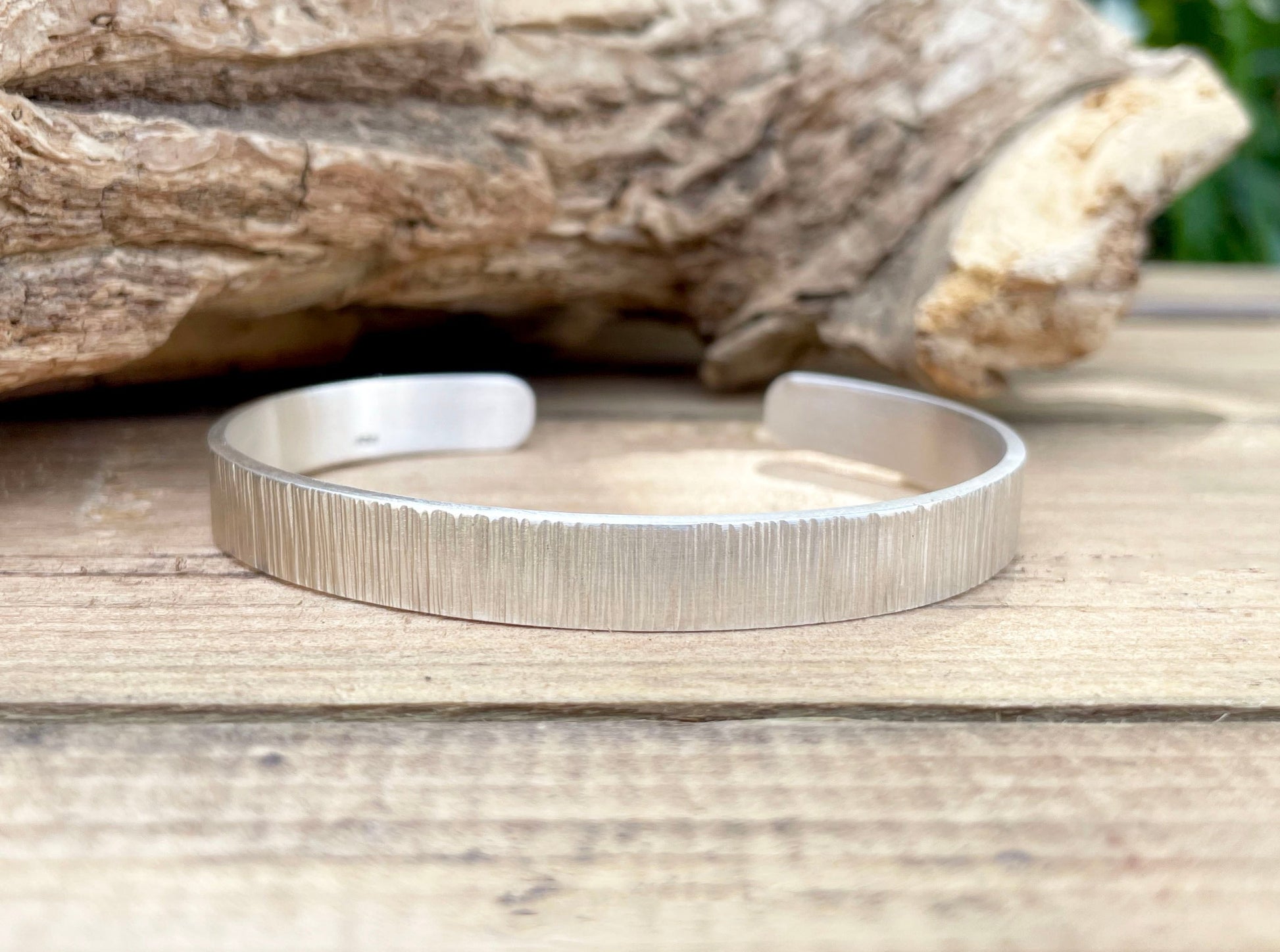 Silver Tree Bark Cuff Bangle by Curious Magpie Jewellery