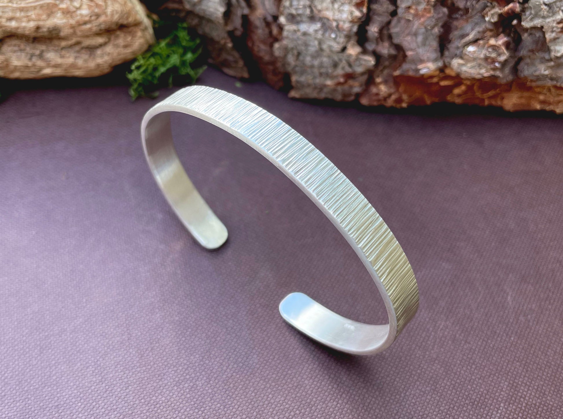 Silver Tree Bark Cuff Bangle by Curious Magpie Jewellery