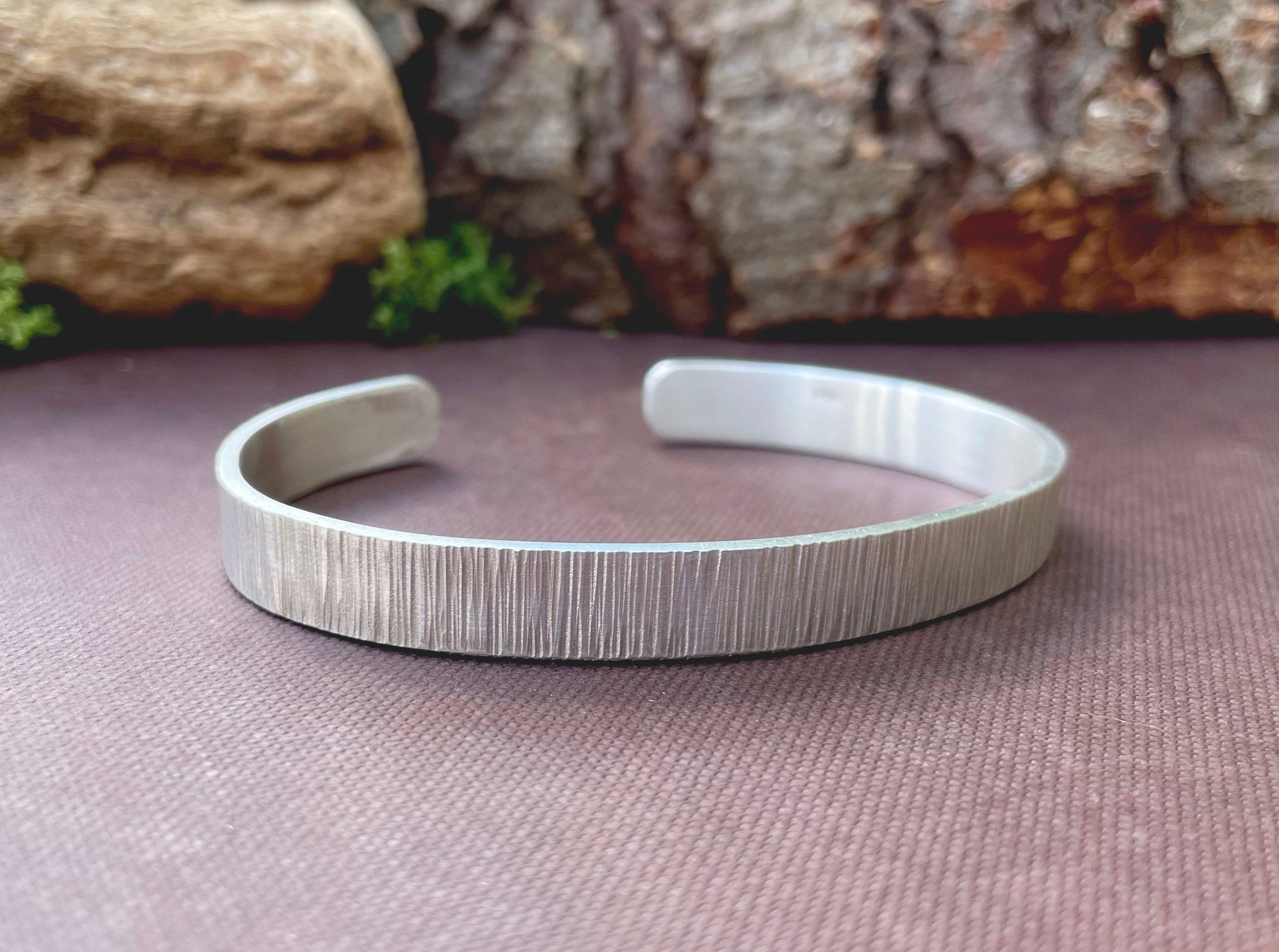 Silver Tree Bark Cuff Bangle by Curious Magpie Jewellery