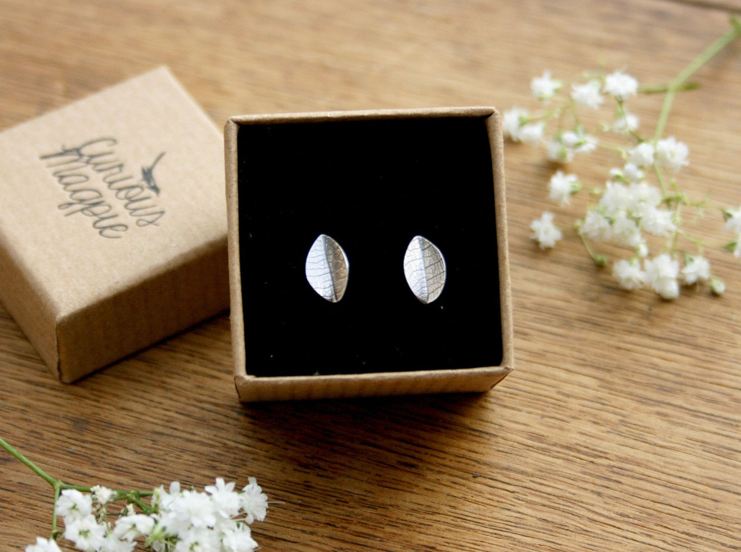 Silver Leaf Stud Earrings - Curious Magpie Jewellery - 6