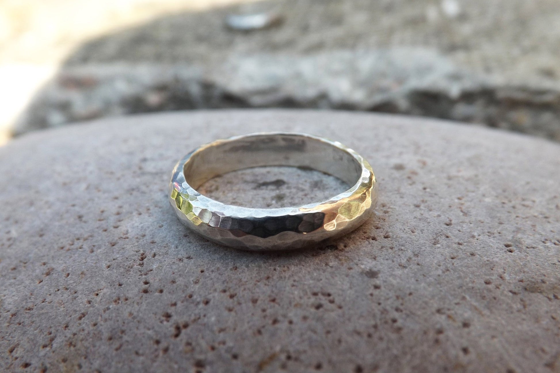 Meteorite Wedding Ring Set with Diamond Ring