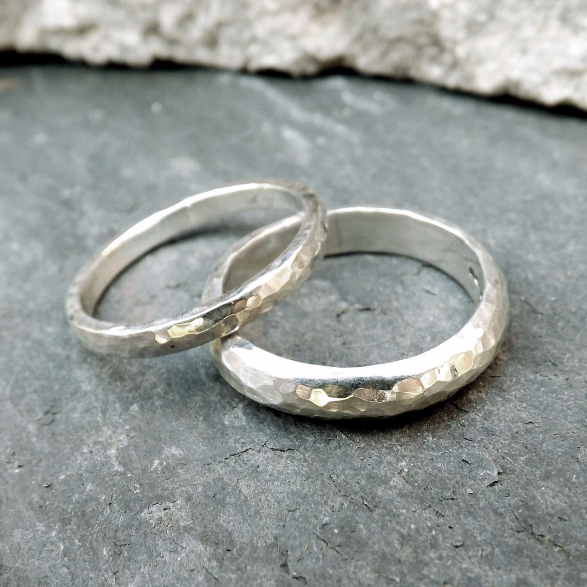 Silver Meteorite Wedding Rings - Curious Magpie Jewellery - 1