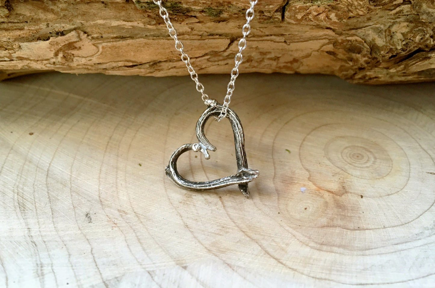 Silver Love Heart Twig Necklace