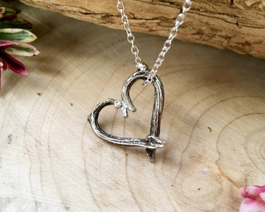 Silver Love Heart Twig Necklace