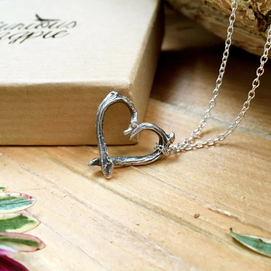 Silver Love Heart Twig Necklace