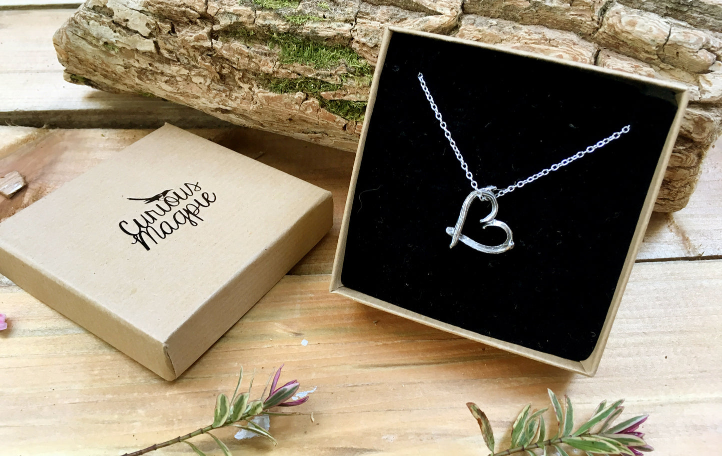 Silver Love Heart Twig Necklace