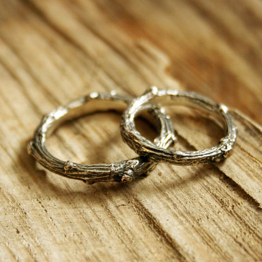Silver Twig Wedding Rings - Curious Magpie Jewellery - 1