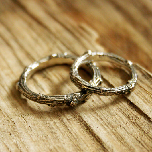 Silver Twig Wedding Rings - Curious Magpie Jewellery - 1