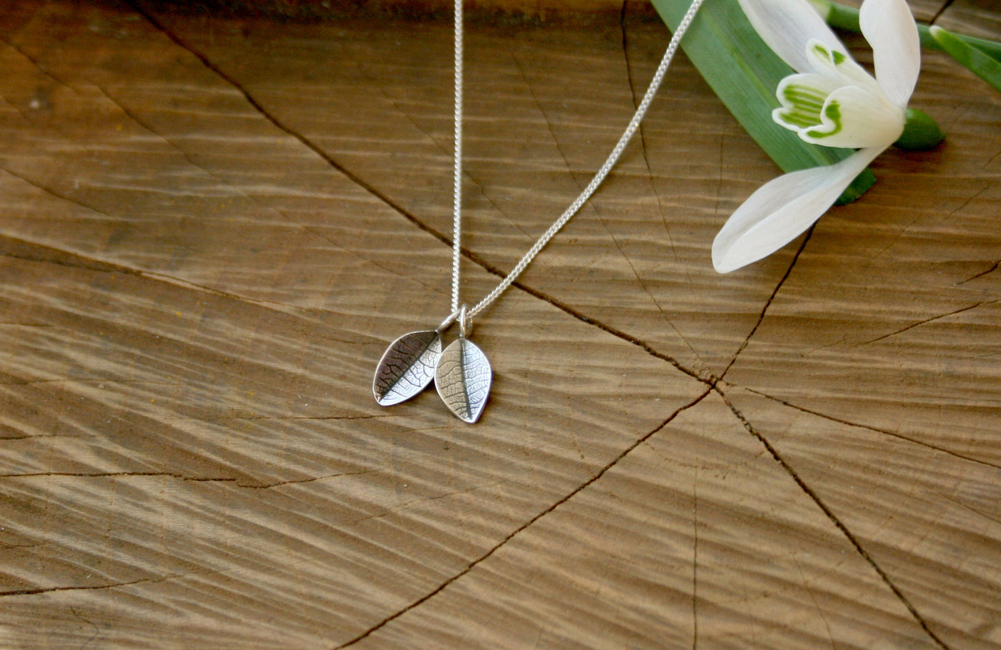 Silver Twin Leaf Necklace - Curious Magpie Jewellery - 2