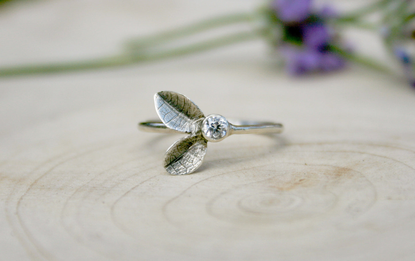 Stone set Twin Leaf Ring