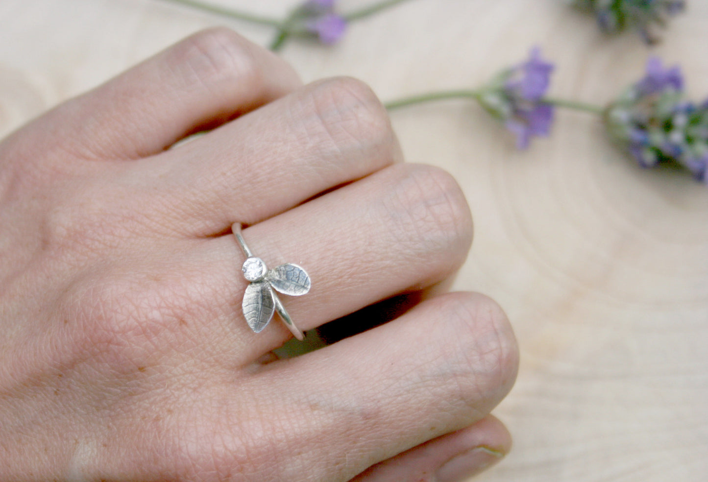 Stone set Twin Leaf Ring
