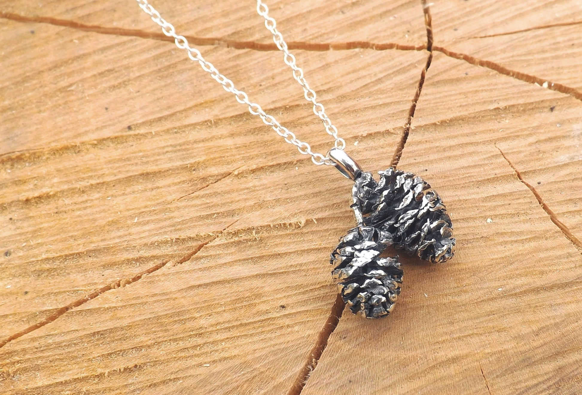 Silver Twin Pinecone Necklace - Curious Magpie Jewellery - 2