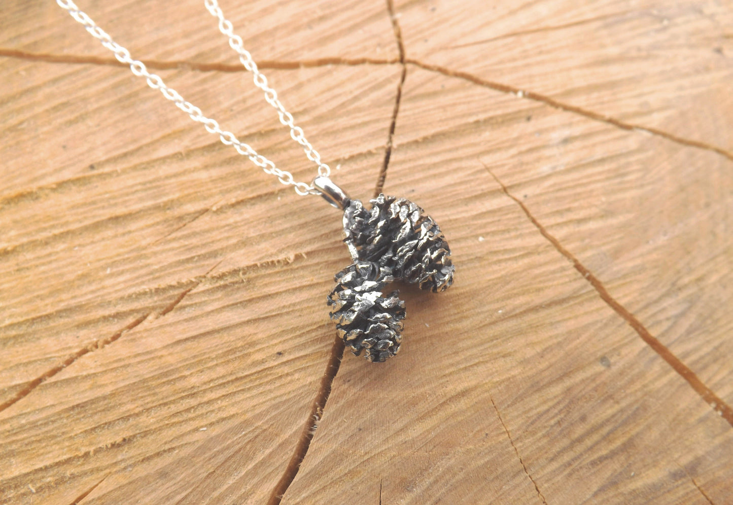 Silver Twin Pinecone Necklace - Curious Magpie Jewellery - 3