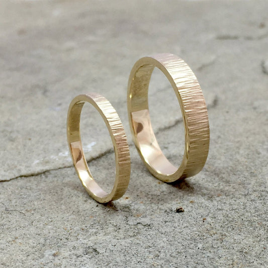 9ct Yellow Gold Tree Bark Wedding Rings