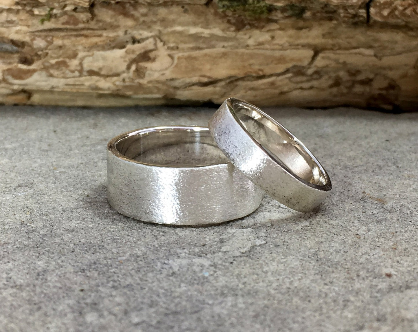 Chunky Silver Frosted Wedding Rings by Curious Magpie