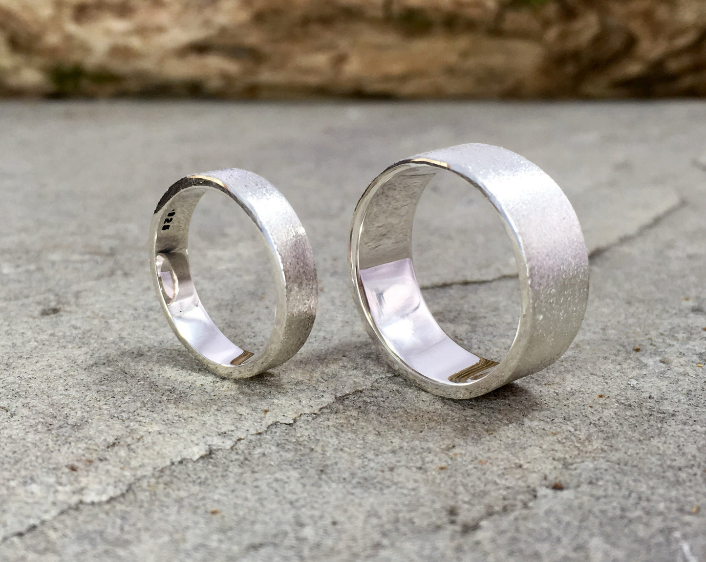 Chunky Silver Frosted Wedding Rings by Curious Magpie