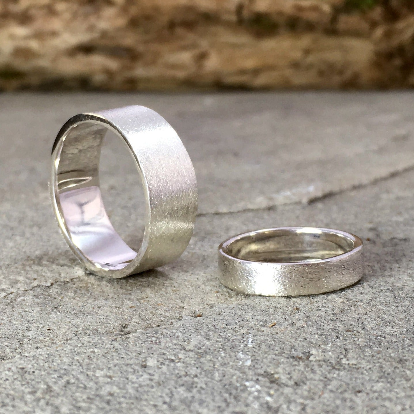 Chunky Silver Frosted Wedding Rings by Curious Magpie
