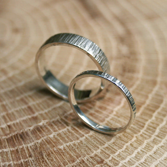 Silver Tree Bark Wedding Rings by Curious Magpie